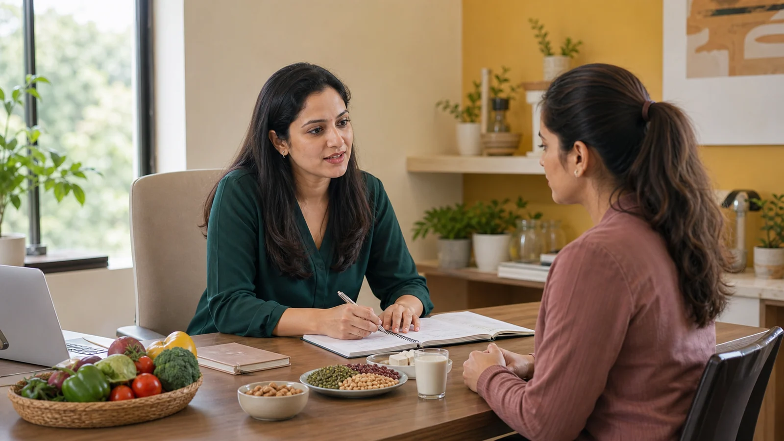 An Indian clinical dietitian discusses a practical meal plan with a client